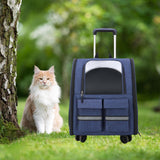 Maxbell Cat Trolley Case Backpack Kennel Pet Rolling Carrier for Puppy Transport blue