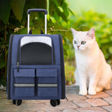 Maxbell Cat Trolley Case Backpack Kennel Pet Rolling Carrier for Puppy Transport blue