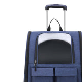 Maxbell Cat Trolley Case Backpack Kennel Pet Rolling Carrier for Puppy Transport blue
