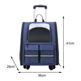 Maxbell Cat Trolley Case Backpack Kennel Pet Rolling Carrier for Puppy Transport blue