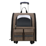 Maxbell Cat Trolley Case Backpack Kennel Pet Rolling Carrier for Puppy Transport khaki