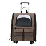 Maxbell Cat Trolley Case Backpack Kennel Pet Rolling Carrier for Puppy Transport khaki