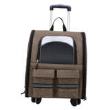 Maxbell Cat Trolley Case Backpack Kennel Pet Rolling Carrier for Puppy Transport khaki