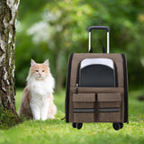 Maxbell Cat Trolley Case Backpack Kennel Pet Rolling Carrier for Puppy Transport khaki