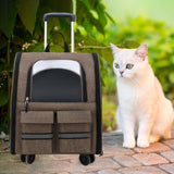Maxbell Cat Trolley Case Backpack Kennel Pet Rolling Carrier for Puppy Transport khaki