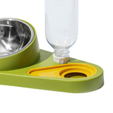 Maxbell Dog Cat Double Bowl Food Water Bowl Tilted Anti Spill Feeder Bow Detachable Green