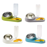 Maxbell Dog Cat Double Bowl Food Water Bowl Tilted Anti Spill Feeder Bow Detachable Green