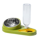Maxbell Dog Cat Double Bowl Food Water Bowl Tilted Anti Spill Feeder Bow Detachable Green