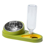 Maxbell Dog Cat Double Bowl Food Water Bowl Tilted Anti Spill Feeder Bow Detachable Green