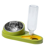 Maxbell Dog Cat Double Bowl Food Water Bowl Tilted Anti Spill Feeder Bow Detachable Green