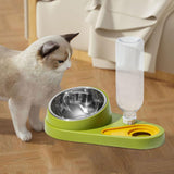 Maxbell Dog Cat Double Bowl Food Water Bowl Tilted Anti Spill Feeder Bow Detachable Green