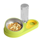 Maxbell Dog Cat Double Bowl Food Water Bowl Tilted Anti Spill Feeder Bow Detachable Green