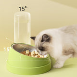 Maxbell Dog Cat Double Bowl Food Water Bowl Tilted Anti Spill Feeder Bow Detachable Green