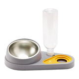 Maxbell Dog Cat Double Bowl Food Water Bowl Tilted Anti Spill Feeder Bow Detachable Grey