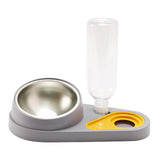 Maxbell Dog Cat Double Bowl Food Water Bowl Tilted Anti Spill Feeder Bow Detachable Grey