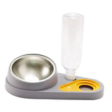 Maxbell Dog Cat Double Bowl Food Water Bowl Tilted Anti Spill Feeder Bow Detachable Grey