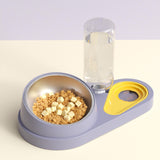 Maxbell Dog Cat Double Bowl Food Water Bowl Tilted Anti Spill Feeder Bow Detachable Grey