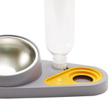 Maxbell Dog Cat Double Bowl Food Water Bowl Tilted Anti Spill Feeder Bow Detachable Grey