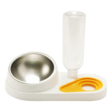 Maxbell Dog Cat Double Bowl Food Water Bowl Tilted Anti Spill Feeder Bow Detachable White