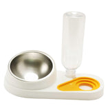 Maxbell Dog Cat Double Bowl Food Water Bowl Tilted Anti Spill Feeder Bow Detachable White