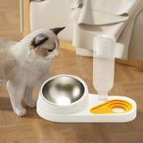 Maxbell Dog Cat Double Bowl Food Water Bowl Tilted Anti Spill Feeder Bow Detachable White