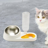 Maxbell Dog Cat Double Bowl Food Water Bowl Tilted Anti Spill Feeder Bow Detachable White