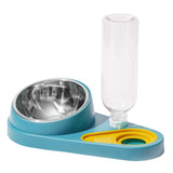 Maxbell Dog Cat Double Bowl Food Water Bowl Tilted Anti Spill Feeder Bow Detachable Blue