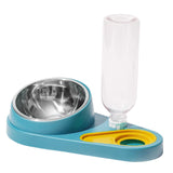 Maxbell Dog Cat Double Bowl Food Water Bowl Tilted Anti Spill Feeder Bow Detachable Blue