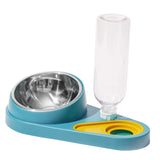 Maxbell Dog Cat Double Bowl Food Water Bowl Tilted Anti Spill Feeder Bow Detachable Blue