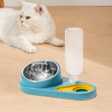 Maxbell Dog Cat Double Bowl Food Water Bowl Tilted Anti Spill Feeder Bow Detachable Blue