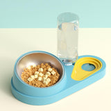 Maxbell Dog Cat Double Bowl Food Water Bowl Tilted Anti Spill Feeder Bow Detachable Blue