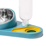 Maxbell Dog Cat Double Bowl Food Water Bowl Tilted Anti Spill Feeder Bow Detachable Blue