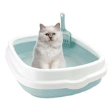 Maxbell Pet Cat Litter Box High Sided Rim Sand Box Durable Portable Toilet for Puppy Blue Large