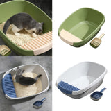 Maxbell Pet Litter Tray Potty Toilet Anti Splashing Semi Closed Cat Litter Box 57x41x20cm Green