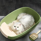 Maxbell Pet Litter Tray Potty Toilet Anti Splashing Semi Closed Cat Litter Box 57x41x20cm Green