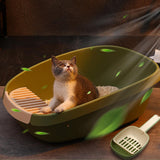 Maxbell Pet Litter Tray Potty Toilet Anti Splashing Semi Closed Cat Litter Box 57x41x20cm Green