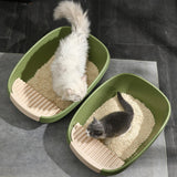 Maxbell Pet Litter Tray Potty Toilet Anti Splashing Semi Closed Cat Litter Box 61x44x22cm Green
