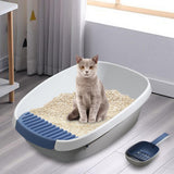 Maxbell Pet Litter Tray Potty Toilet Anti Splashing Semi Closed Cat Litter Box 57x41x20cm White