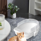 Maxbell Cat Litter Box Semi Closed Cat Toilet Durable Pet Litter Tray Anti Splashing L White