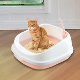Maxbell Cat Litter Box Toilet Tray Portable Semi Enclosed Sand Box Removable Large Pink