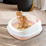 Maxbell Cat Litter Box Toilet Tray Portable Semi Enclosed Sand Box Removable Large Pink