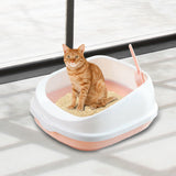 Maxbell Cat Litter Box Toilet Tray Portable Semi Enclosed Sand Box Removable Large Pink