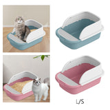 Maxbell Cat Litter Box Semi Enclosed Splashproof Heighten Kitty Litter Pan Bedpan L Blue