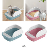 Maxbell Cat Litter Box Semi Enclosed Splashproof Heighten Kitty Litter Pan Bedpan L Blue