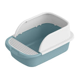 Maxbell Cat Litter Box Semi Enclosed Splashproof Heighten Kitty Litter Pan Bedpan L Blue