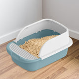 Maxbell Cat Litter Box Semi Enclosed Splashproof Heighten Kitty Litter Pan Bedpan L Blue