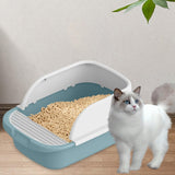 Maxbell Cat Litter Box Semi Enclosed Splashproof Heighten Kitty Litter Pan Bedpan L Blue