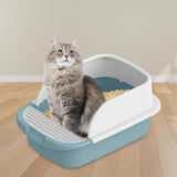 Maxbell Cat Litter Box Semi Enclosed Splashproof Heighten Kitty Litter Pan Bedpan S Blue