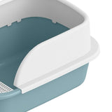 Maxbell Cat Litter Box Semi Enclosed Splashproof Heighten Kitty Litter Pan Bedpan S Blue