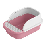 Maxbell Cat Litter Box Semi Enclosed Splashproof Heighten Kitty Litter Pan Bedpan L Pink